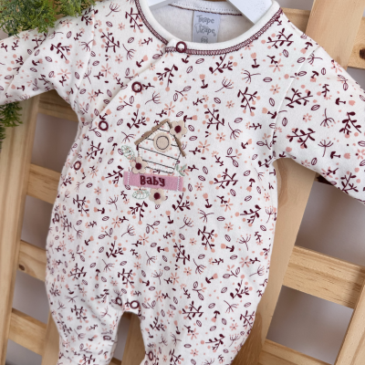 Macacão Trape Zape - florido casa passarinho Off e Bordo